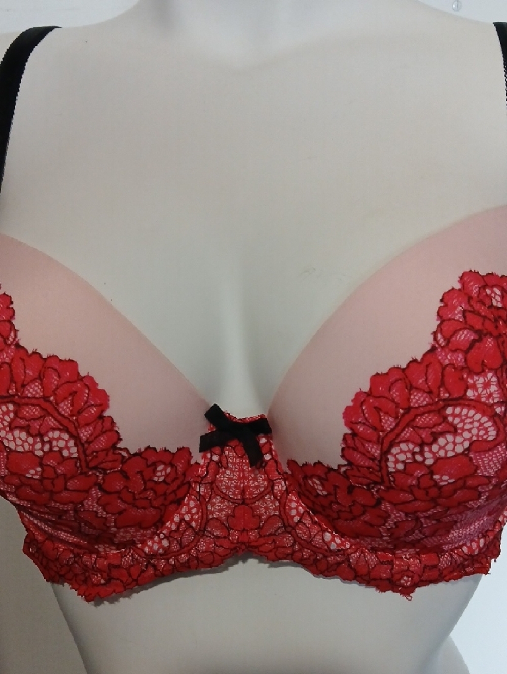Victoria's Secret Pink, Red, & Black Sexy Dream Angels Lined Demi Faux Lace Bra - Picture 2 of 16
